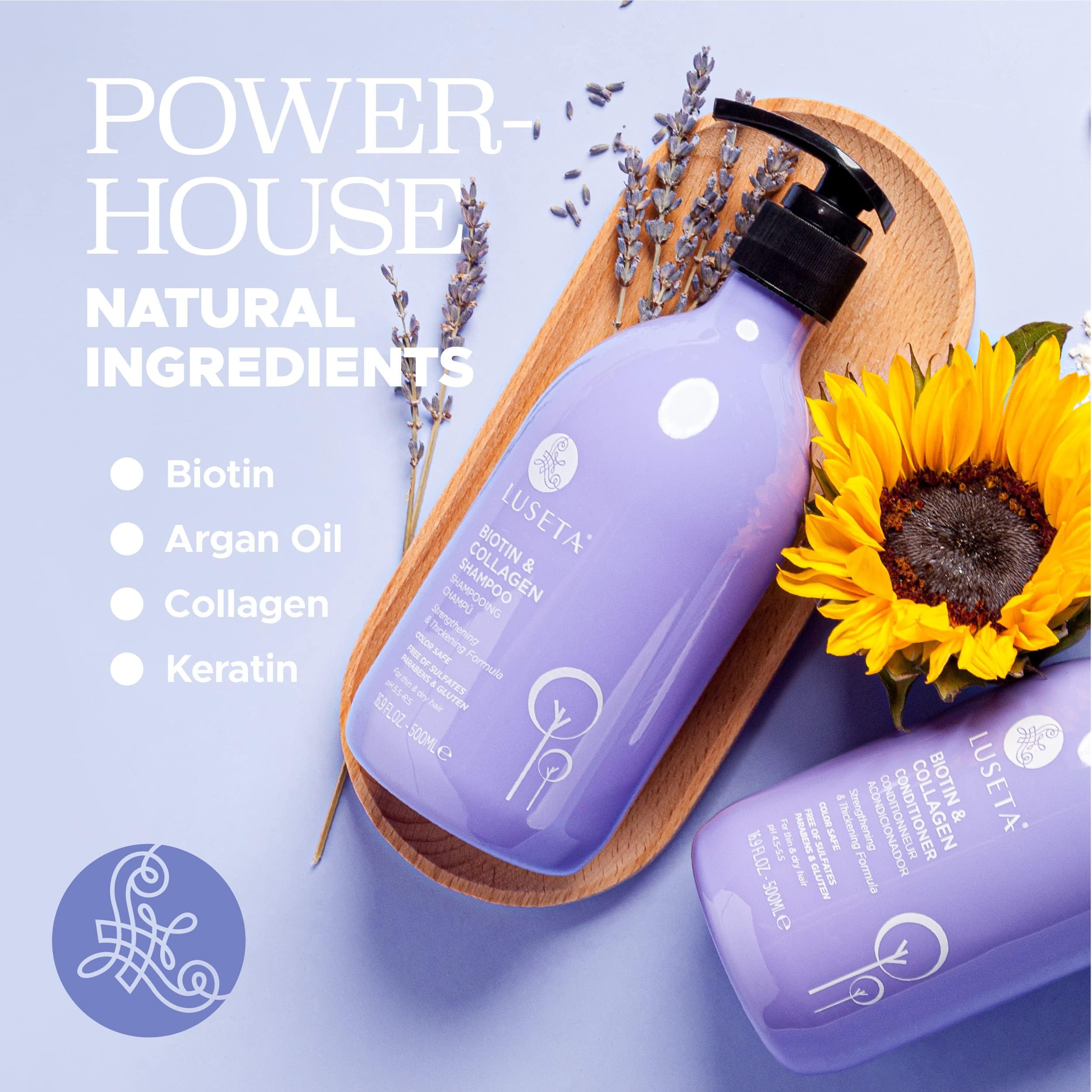 Luseta Biotin & Collagen Shampoo & Conditioner Set 2 x 16.9oz - Thickening for Hair Loss & Fast Hair Growth - Infused with Argan Oil to Repair Damaged Dry Hair - Sulfate Free Paraben Free